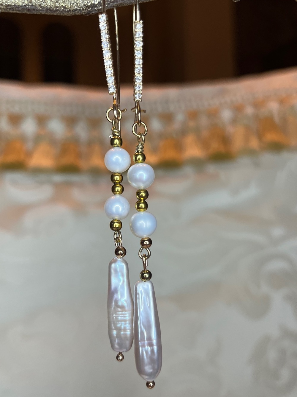 Gold Baroque Pearl Drop Earrings - Women Jewelry - Picture 4 of 4